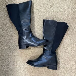 Women's Wide Calf Black Leather Knee-High Boots